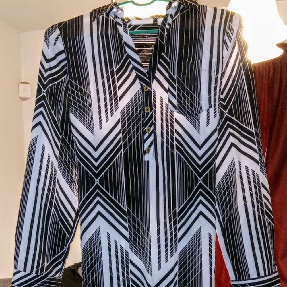 New York and Company; Black and white midi dress.